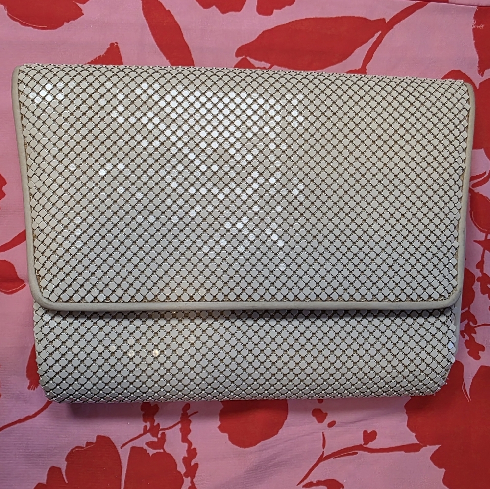 Vintage Whiting & Davis Cream Metal Mesh Shoulder Bag Evening Purse